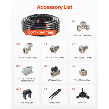 Air Compressor Line Kit, 100FT x 3/4", HDPE-Aluminum Compressed Air Piping System, Leak-Proof, Pressure-Resistant & Easy-to-Install, Compressed Air Line Tubing Kit for Garages Workshops, Black