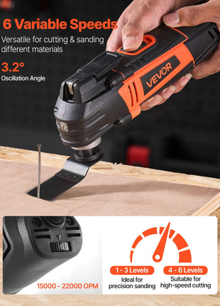 Multitool Oscillating Tool, 3Amps Corded Oscillating Multi Tool with 6 Variable Speeds 15000 - 22000 OPM, 3.2° Oscillating Angle, 13PCS Saw Accessories, LED Work Light & Tool Bag