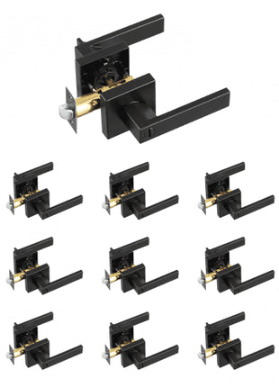 Privacy Door Handle, 10 Pack Matte Black Door Lever, Left or Right Handing Reversible Lever with Keyless Lock, 45° Rotation to Open, Universal Square Interior for Bedroom and Bathroom Doors