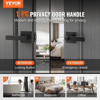 Privacy Door Handle, 5-Pack Matte Black Door Lever, Right or Left Handing Reversible Lever with Keyless Lock, 45° Rotation to Open, Universal Square Interior for Bathroom and Bedroom Doors