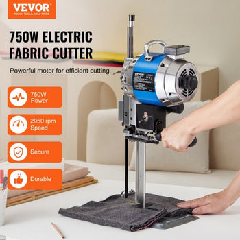 Fabric Cutter, 750W High-Speed Straight Knife Cloth Cutting Machine, 9.8" Alloy Steel Blade, Industrial Fabric Cutting Machine with Automatic Knife Sharpen, for Multilayer Fabric Leather Cloth