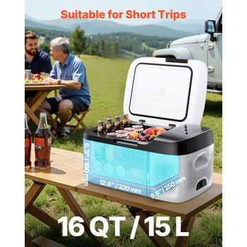 Car Refrigerator, DC 12/24V AC100-240V Compressor Electric Cooler, -4°F to 68°F Car Fridge with APP Control, 16 QT Cars Freezer for RVs, Campsites, Boats, Camping, Fishing, 60W Portable Freezer