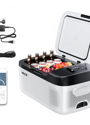 Car Refrigerator, DC 12/24V AC100-240V Compressor Electric Cooler, -4°F to 68°F Car Fridge with APP Control, 16 QT Cars Freezer for RVs, Campsites, Boats, Camping, Fishing, 60W Portable Freezer
