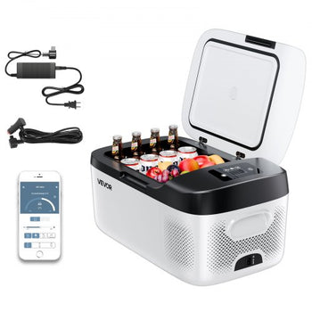 Car Refrigerator, DC 12/24V AC100-240V Compressor Electric Cooler, -4°F to 68°F Car Fridge with APP Control, 16 QT Cars Freezer for RVs, Campsites, Boats, Camping, Fishing, 60W Portable Freezer