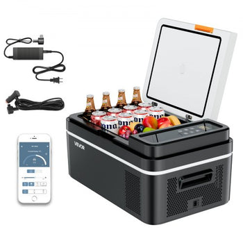 Car Refrigerator, DC 12/24V AC100-240V Compressor Electric Cooler, -4°F to 68°F Car Fridge with APP Control, 21 QT Cars Freezer for RVs, Campsites, Boats, Camping, Fishing, 60W Portable Freezer