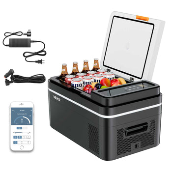 Car Refrigerator, DC 12/24V AC100-240V Compressor Electric Cooler, -4°F to 68°F Car Fridge with APP Control, 23 QT Cars Freezer for RVs, Campsites, Boats, Camping, Fishing, 45W Portable Freezer