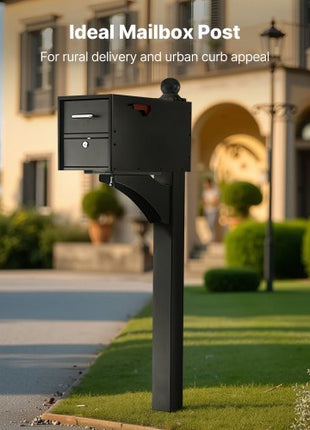 Mailbox Post, 56 x 4 x 4 Inches, Aluminum In-Ground Mounting Mail Box Stand with Universal Plate Bracket, Heavy Duty Metal Post Sleeve Kit for Outside Curbside Residential, Powder Coated Black