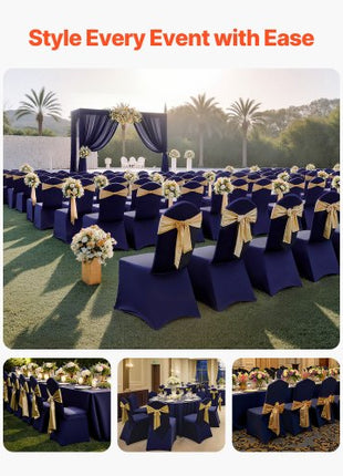 50 Pcs Navy Blue Chair Covers, Polyester Spandex Chair Cover, Stretch Slipcovers for Wedding Party Dining Banquet Flat-Front Chair Covers, Fits Chair Measures up to 20.08 x 17.72 x 37.4 inch