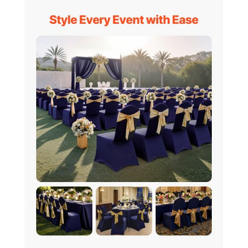 50 Pcs Navy Blue Chair Covers, Polyester Spandex Chair Cover, Stretch Slipcovers for Wedding Party Dining Banquet Flat-Front Chair Covers, Fits Chair Measures up to 20.08 x 17.72 x 37.4 inch