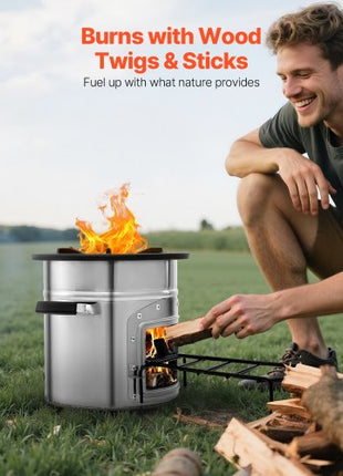 Camping Rocket Stove, Wood Burning Portable Rocket Stove with Carrying Bag for Backpacking, Stainless Steel, Single Door, Burn Wood, Twigs or Sticks for Outdoor Cooking, Backyard, Camp Cooking