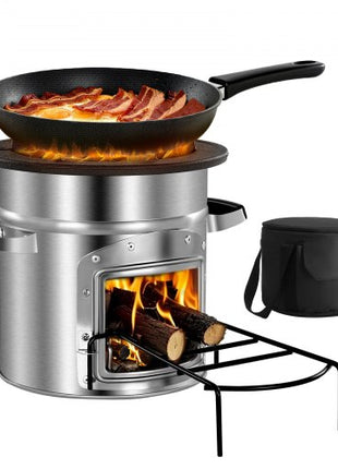 Camping Rocket Stove, Wood Burning Portable Rocket Stove with Carrying Bag for Backpacking, Stainless Steel, Single Door, Burn Wood, Twigs or Sticks for Outdoor Cooking, Backyard, Camp Cooking