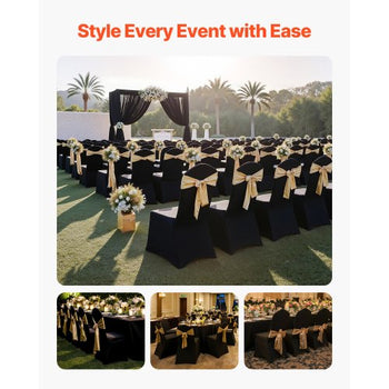 100 Pcs Black Chair Covers, Polyester Spandex Chair Cover, Stretch Slipcovers for Wedding Party Dining Banquet Flat-Front Chair Covers, Fits Chair Measures up to 20.08 x 17.72 x 37.4 inch