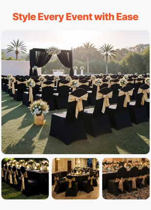 150 Pcs Black Chair Covers, Polyester Spandex Chair Cover, Stretch Slipcovers for Wedding Party Dining Banquet Flat-Front Chair Covers, Fits Chair Measures up to 20.08 x 17.72 x 37.4 inch