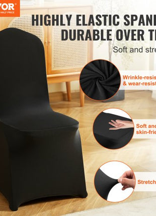 Stretch Spandex Folding Chair Covers, Universal Fitted Chair Cover, Removable Washable Protective Slipcovers, for Wedding, Holiday, Banquet, Party, Celebration, Dining (50PCS Black)