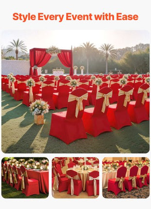 50 Pcs Red Chair Covers, Polyester Spandex Chair Cover, Stretch Slipcovers for Wedding Party Dining Banquet Flat-Front Chair Covers, Fits Chair Measures up to 20.08 x 17.72 x 37.4 inch