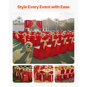 50 Pcs Red Chair Covers, Polyester Spandex Chair Cover, Stretch Slipcovers for Wedding Party Dining Banquet Flat-Front Chair Covers, Fits Chair Measures up to 20.08 x 17.72 x 37.4 inch