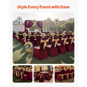 50 Pcs Burgundy Chair Covers, Polyester Spandex Chair Cover, Stretch Slipcovers for Wedding Party Dining Banquet Flat-Front Chair Covers, Fits Chair Measures up to 20.08 x 17.72 x 37.4 inch
