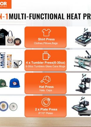 Heat Press Machine, 12 x 15 inch, 8 in 1 Heat Transfer Machine with 30 oz Tumbler Press, 360° Swing Away Digital T-Shirt Pressing, Teflon Coating, for T-Shirts/Mugs/Hats/Plates, Black+Green