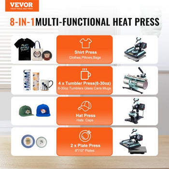 Heat Press Machine, 12 x 15 inch, 8 in 1 Heat Transfer Machine with 30 oz Tumbler Press, 360° Swing Away Digital T-Shirt Pressing, Teflon Coating, for T-Shirts/Mugs/Hats/Plates, Black+Green