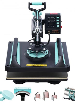 Heat Press Machine, 12 x 15 inch, 8 in 1 Heat Transfer Machine with 30 oz Tumbler Press, 360° Swing Away Digital T-Shirt Pressing, Teflon Coating, for T-Shirts/Mugs/Hats/Plates, Black+Green