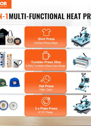 Heat Press Machine, 12 x 15 inch, 8 in 1 Heat Transfer Machine with 6-30 oz Tumbler Press, 360° Swing Away T-Shirt Pressing, Digital Precise Control, for T-Shirts/Mugs/Hats/Plates, Green
