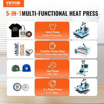 Heat Press Machine, 12 x 15 inch, 8 in 1 Heat Transfer Machine with 6-30 oz Tumbler Press, 360° Swing Away T-Shirt Pressing, Digital Precise Control, for T-Shirts/Mugs/Hats/Plates, Green