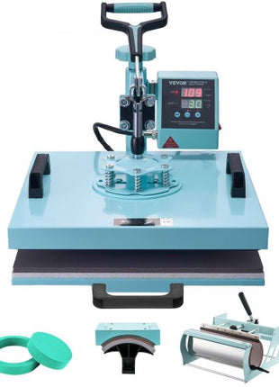 Heat Press Machine, 15 x 15 inch, 5 in 1 Heat Transfer Machine with 30 oz Tumbler Press, 360° Swing Away T-Shirt Pressing, Digital Precise Control, for T-Shirts/Mugs/Hats/Plates, Green