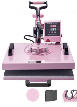 Heat Press Machine, 15 x 15 inch, 5 in 1 Heat Transfer Machine with 30 oz Tumbler Press, 360° Swing Away T-Shirt Pressing, Digital Precise Control, for T-Shirts/Mugs/Hats/Plates, Pink