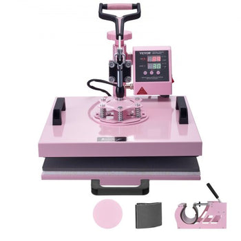 Heat Press Machine, 15 x 15 inch, 5 in 1 Heat Transfer Machine with 30 oz Tumbler Press, 360° Swing Away T-Shirt Pressing, Digital Precise Control, for T-Shirts/Mugs/Hats/Plates, Pink