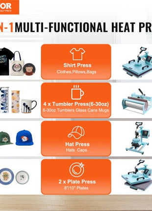 Heat Press Machine, 15 x 15 inch, 8 in 1 Heat Transfer Machine with 6-30 oz Tumbler Press, 360° Swing Away T-Shirt Pressing, Digital Precise Control, for T-Shirts/Mugs/Hats/Plates, Green