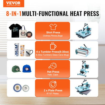 Heat Press Machine, 15 x 15 inch, 8 in 1 Heat Transfer Machine with 6-30 oz Tumbler Press, 360° Swing Away T-Shirt Pressing, Digital Precise Control, for T-Shirts/Mugs/Hats/Plates, Green