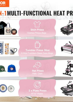 Heat Press Machine, 15 x 15 inch, 8 in 1 Heat Transfer Machine with 30 oz Tumbler Press, 360° Swing Away Digital T-Shirt Pressing Machine, Teflon Coating, for T-Shirts/Mugs/Hats/Plates, Black