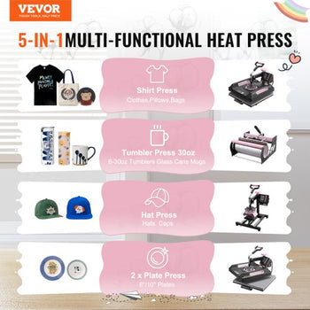 Heat Press Machine, 15 x 15 inch, 8 in 1 Heat Transfer Machine with 30 oz Tumbler Press, 360° Swing Away Digital T-Shirt Pressing Machine, Teflon Coating, for T-Shirts/Mugs/Hats/Plates, Black