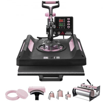 Heat Press Machine, 15 x 15 inch, 8 in 1 Heat Transfer Machine with 30 oz Tumbler Press, 360° Swing Away Digital T-Shirt Pressing Machine, Teflon Coating, for T-Shirts/Mugs/Hats/Plates, Black