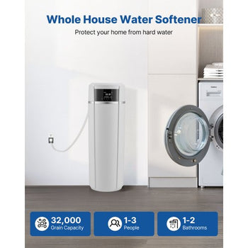 Water Softener, 32,000 Grains Whole House Water Softener System, with Automatic Touch Control Panel, Bypass Valve, Reduce Hardness and Minerals, Improve Water Quality, for 1-2 Bathrooms