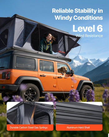 Rooftop Tent Hard Shell, 2-3 Person Aluminum Roof Top Tent Hardshell with Tri-Color LED Light, Thick Mattress & 2 Windows, Waterproof Windproof Overland Camping Car Roof Rack for Jeep SUV Pickup