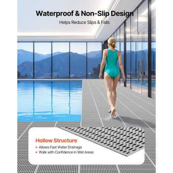 Drainage Mat, 3 x 50 ft, PVC Non Slip Commercial Floor Mat, Wet Area Water Drain Splash Matting Hollow Doormat Roll, for Outdoor Indoor Restaurant Swimming Pool Patio Bathroom Washroom, Gray
