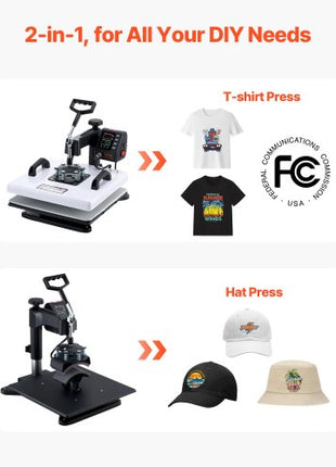 Heat Press Machine, 15 x 15 in, 2-in-1 Multifunction, 360° Swing Away, 1200W Double Tube Fast and Even Heating, Digital Precise Control, Sublimation Press Machine for T-Shirts, Hats, Caps