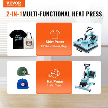 Heat Press Machine, 12 x 15 inch, 2 in 1 Heat Transfer Machine with Hat Press, 360° Swing Away T-Shirt Pressing Machine, Digital Precise Control, Fast Even Heating for T-Shirts/Hats/Caps, Green