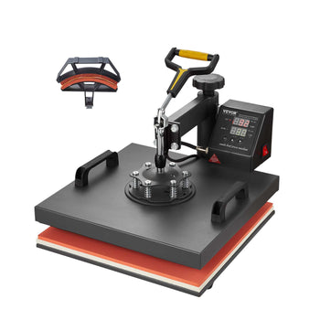 Heat Press Machine, 15 x 15 inch, 2 in 1 Heat Transfer Machine with Hat Press, 360° Swing Away T-Shirt Pressing, Digital Precise Control, Fast Even Heating for T-Shirts/Hats/Caps, Black