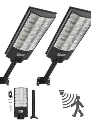 8000W Solar Street Lights Outdoor, 450000LM, Commercial Parking Lot Lights Dusk to Dawn, LED Flood Security Lamp with Motion Sensor, IP67 Waterproof Outdoor Lighting, for Driveway Yard, 2 Pack
