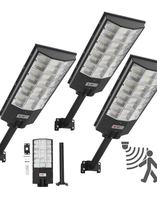 8000W Solar Street Lights Outdoor, 450000LM, Commercial Parking Lot Lights Dusk to Dawn, LED Flood Security Lamp with Motion Sensor, IP65 Waterproof Outdoor Lighting, for Driveway Yard, 3 Pack