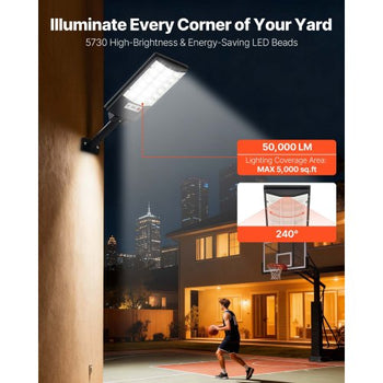 4 Pack 500W Solar Street Lights Outdoor, 50000LM, Commercial Parking Lot Lights Dusk to Dawn, LED Flood Security Lamp with Motion Sensor, IP65 Waterproof Outdoor Lighting, for Driveway Yard