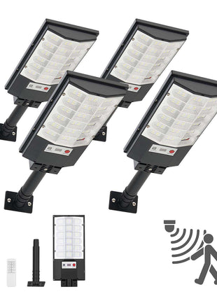4 Pack 500W Solar Street Lights Outdoor, 50000LM, Commercial Parking Lot Lights Dusk to Dawn, LED Flood Security Lamp with Motion Sensor, IP65 Waterproof Outdoor Lighting, for Driveway Yard
