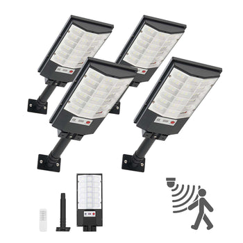 4 Pack 500W Solar Street Lights Outdoor, 50000LM, Commercial Parking Lot Lights Dusk to Dawn, LED Flood Security Lamp with Motion Sensor, IP65 Waterproof Outdoor Lighting, for Driveway Yard