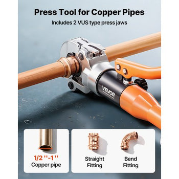 Copper Pipe Crimping Tool, Hydraulic Driven Press Tool with 1/2", 3/4", 1" VUS Jaws, Copper Tube Fittings Crimper for Narrow Spaces, Straight & Bend Fittings - Compatible with ProPress