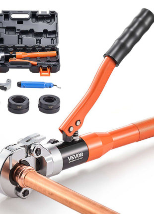 Copper Pipe Crimping Tool, Hydraulic Driven Press Tool with 1/2", 3/4", 1" VUS Jaws, Copper Tube Fittings Crimper for Narrow Spaces, Straight & Bend Fittings - Compatible with ProPress