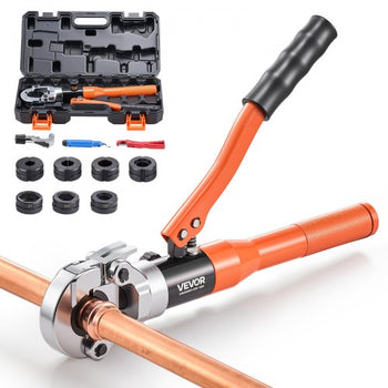 Copper Pipe Crimping Tool, Hydraulic Driven Press Tool with 1/2" 3/4" 1" Jaws for VUS Type Copper Tube & 3/8", 1/2", 5/8", 3/4", 1" Jaws for ASTM F1807 PEX Pipe Copper Ring - with Carrying Case