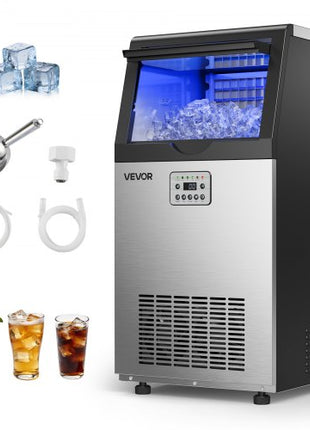 Commercial Ice Maker Machine, 100 lbs/24h with 30 lbs Storage Capacity, Built-in/Freestanding/Under Counter, Stainless Steel Ice Maker with LED Display & Self-Cleaning, for Home Bar Restaurant