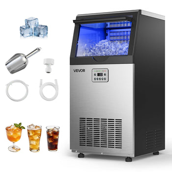Commercial Ice Maker Machine, 100 lbs/24h with 30 lbs Storage Capacity, Built-in/Freestanding/Under Counter, Stainless Steel Ice Maker with LED Display & Self-Cleaning, for Home Bar Restaurant